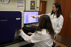 Students working in lab while looking at the computer.